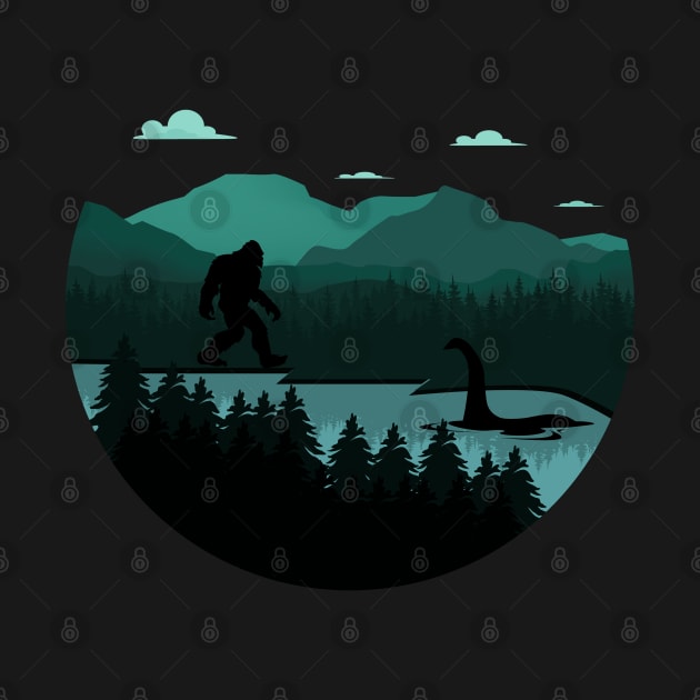 Bigfoot and the Lochness monster t-shirt by jennydesigns