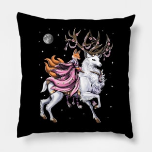 Japanese Kitsune Fox Riding Cherry Blossom Deer Pillow