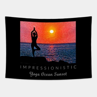 Yoga Ocean Sunset Impressionism Tapestry