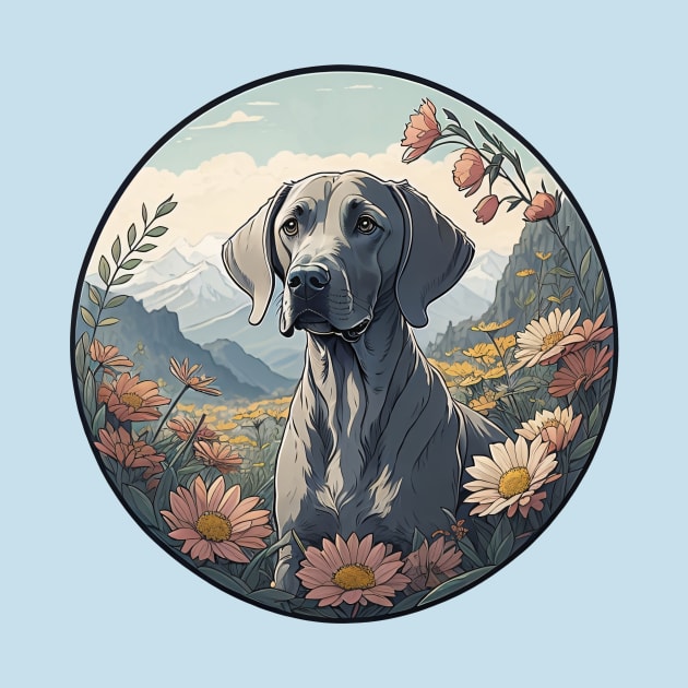 Weimaraner Valley Of Flowers by Pet And Petal