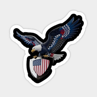 Three-Dimensional Emblem Featuring an Eagle with Outstretched Wings Perched Atop a Shield Magnet