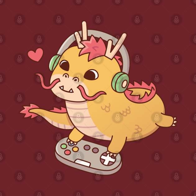 Cute Dragon Playing Video Games on Game Controller by rustydoodle