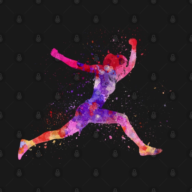 Woman runner running jumping shouting by PaulrommerArt