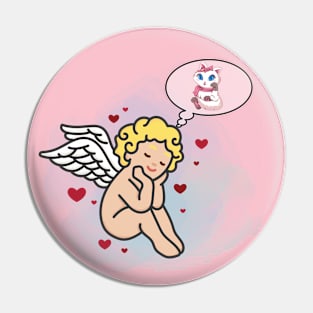 Cupid Dreaming About a Cat Pin