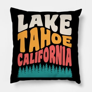 Lake Tahoe California Mountains Hiking Retro Typography Pillow