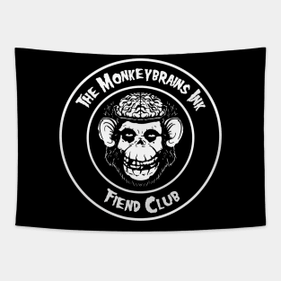 Monkeybrains ink fiend club button on dark colors Tapestry