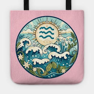 "Aquarius Mystique: Celestial Whirlwind"- Zodiac Horoscope Star Signs Tote