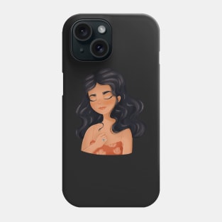 Girl character with black hair hand to heart Phone Case