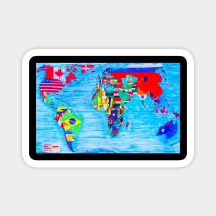 Map of the World with Flags Magnet