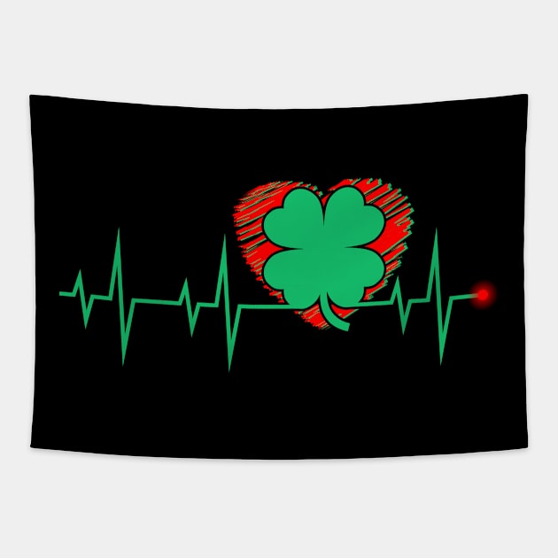 Shamrock Heartbeat, Funny St Patrick's Day Tapestry by adik