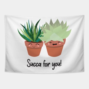 Kawaii Inspired Succulents, Succa for you! Funny Plant Pun! Zebra Succulent and Hen & Chick Succulent Tapestry