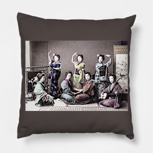 Japanese Women Playing Music & Dancing 1870s–1890s Pillow