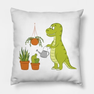 Cute dino watering his houseplants Pillow