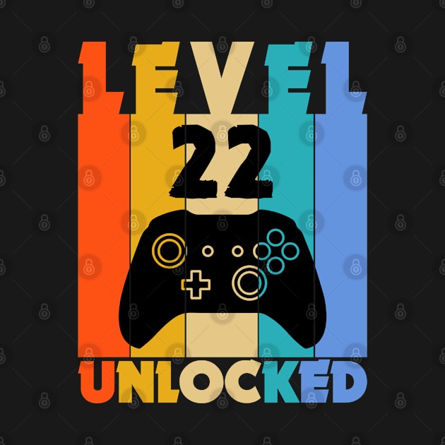 Level 22 Unlocked Funny Video Gamer Birthday Novelty T-Shirt by MekiBuzz Graphics