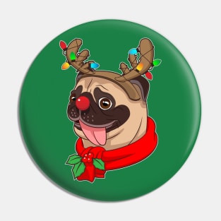 Funny Cute Pug Cool Costumes Christmas Gift Reindeer Pin