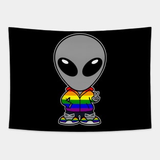 Pride Gray Alien Extraterrestrial Cartoon Tapestry