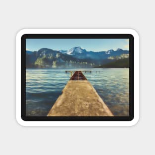 sea jetty and mountain view in winter Magnet