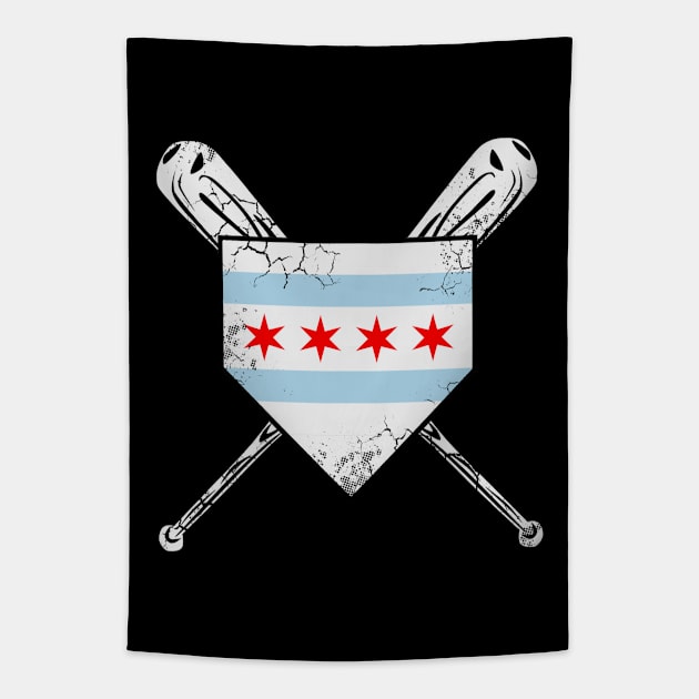 Chicago Flag Baseball Home Plate Sports Tapestry by E