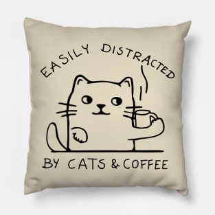 cats and coffee distracted funny slogan quote addicted Pillow