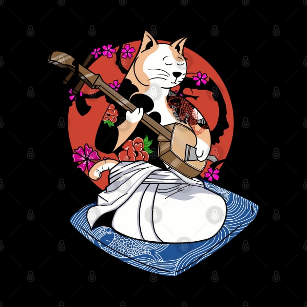 Shamisen Cat by Artthree Studio