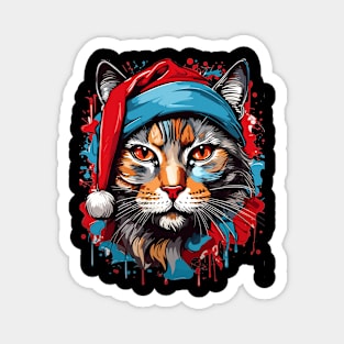 Cat Christmas with Santa Hat Magnet