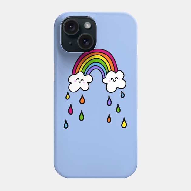 Cute Rainbow Doodle with Smiling Clouds and Colorful Raindrops, made by EndlessEmporium Phone Case by EndlessEmporium