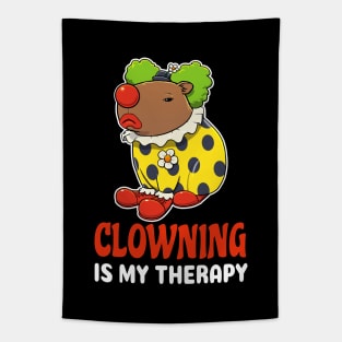 Clowning is my therapy cartoon Capybara Tapestry