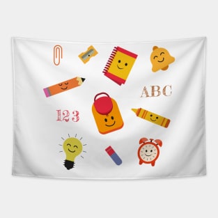 Kawaii Back to School Supplies Tapestry