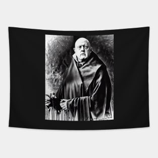 Aleister Crowley The Great Beast of Thelema Black and White Drawing as Old Wizard Tapestry