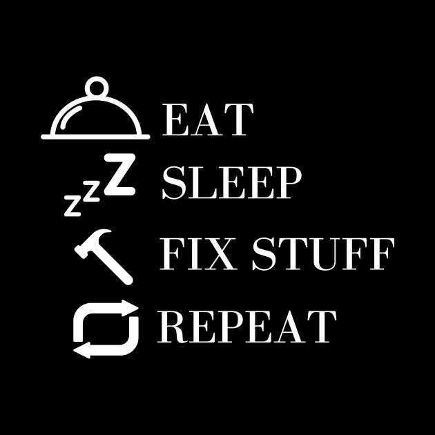 Eat Sleep Fix Stuff Repeat by Word and Saying