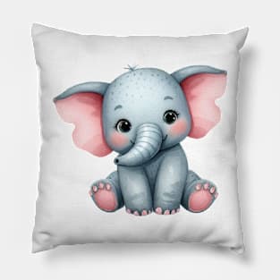 Happy and cute elephant watercolor painting Pillow