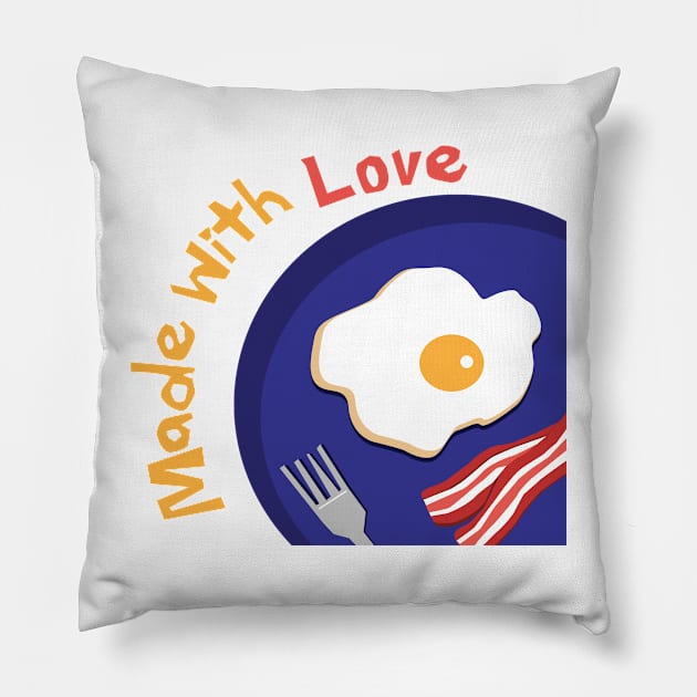 Fried Eggs and Bacon Breakfast Made with Love Pillow by Studiowup