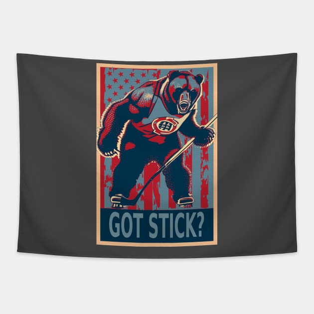 American Bear Ice Hockey Player Tapestry by DesignArchitect