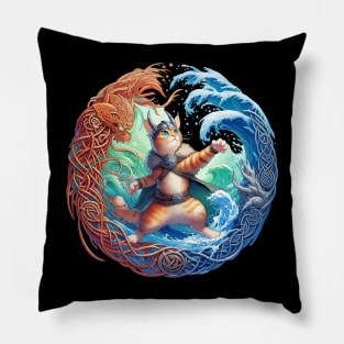 Cute Viking Cat Norse Mythology Celtic Knot Pillow