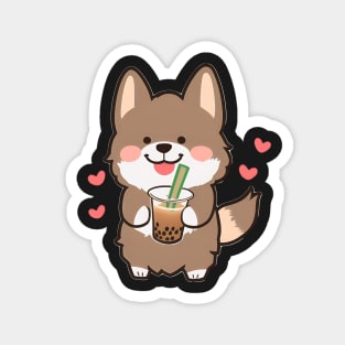 Dog Drinking Boba Tea Magnet