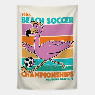 Retro Flamingo Beach Soccer Championships Retro Sunset Beach Tapestry