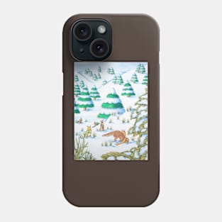 cute fox and rabbits snow scene for christmas Phone Case