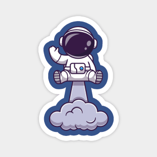 Astronaut Launching On Space And Waving Hand Cartoon Magnet