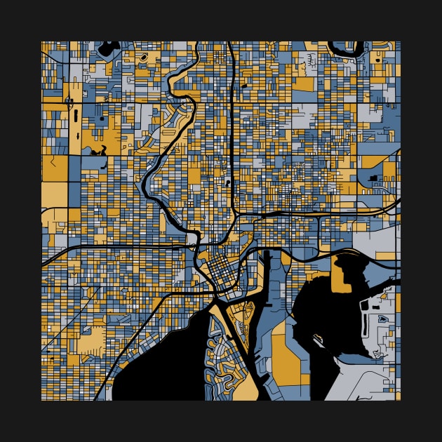 Tampa Map Pattern in Blue & Gold by PatternMaps