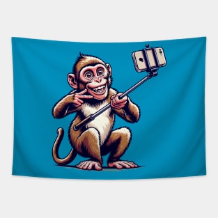 Monkey taking  selfie with a selfie stick Tapestry