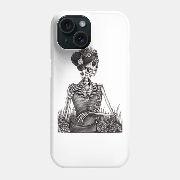 Female skeleton fashion model day of the dead. Phone Case by Jiewsurreal