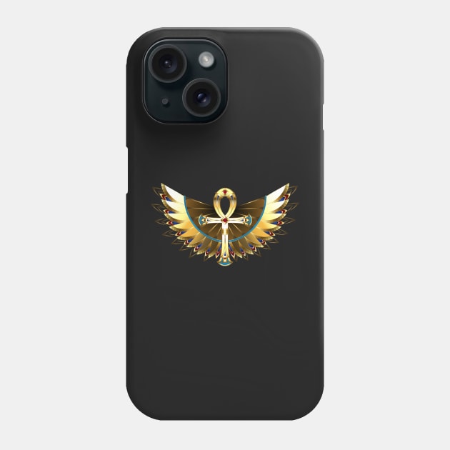 Gold Ankh with Wings Phone Case by Blackmoon9