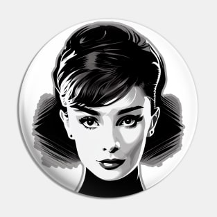 Classic Beauty, Elegant Hollywood Movie Star Looks. Black and White Modern Minimalist Pop Art Pin