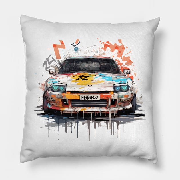 anime art style 1990s japanese old school vintage sport car Pillow by bulografik