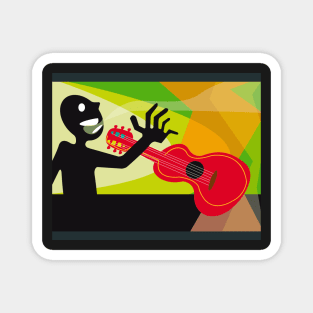 Cartoon musician man with guitar Magnet