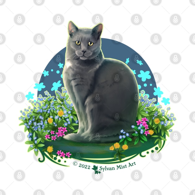 Gray Cat in the Flower Garden by Sylvanmistart