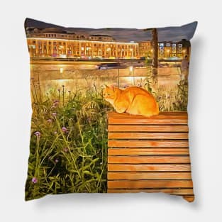 The Red Cat in the evening city Pillow