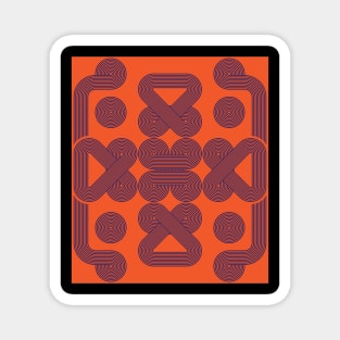 Geometric symmetric art blue line on orange background Magnet