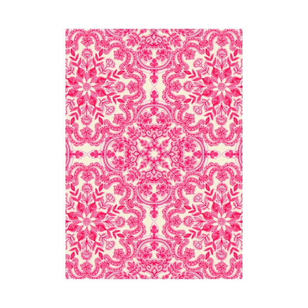 Hot Pink & Soft Cream Folk Art Pattern by micklyn