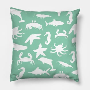 Underwater white silhouette animals world Pillow